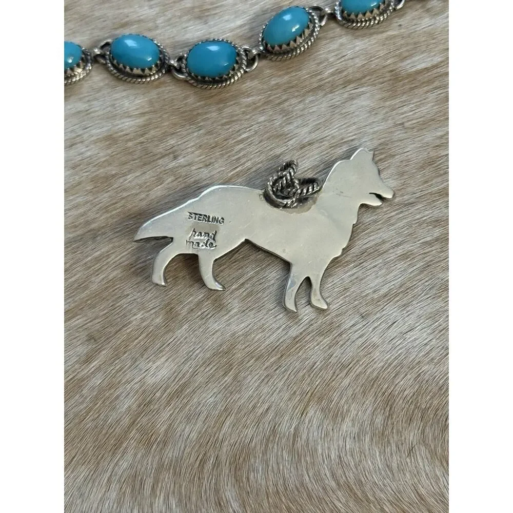 Native American 925 SW Sterling Silver Turquoise Husky Wolf Dog Pendant Detailed - Picture 9 of 9